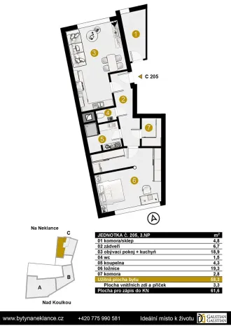 Prodej bytu 2+kk, Praha - Smíchov, Na Neklance, 61 m2