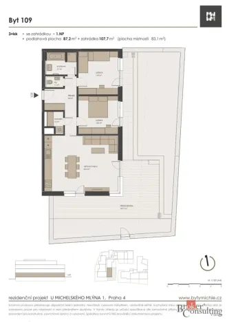 Prodej bytu 3+kk, Praha - Michle, U michelského mlýna, 87 m2