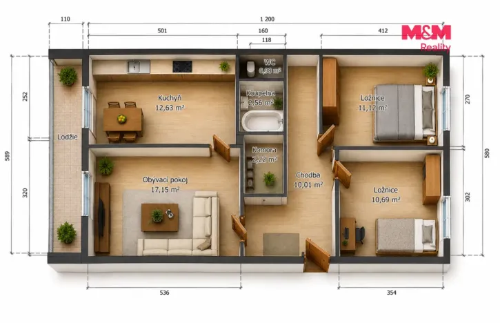Prodej bytu 3+1, Praha - Lhotka, Novodvorská, 71 m2