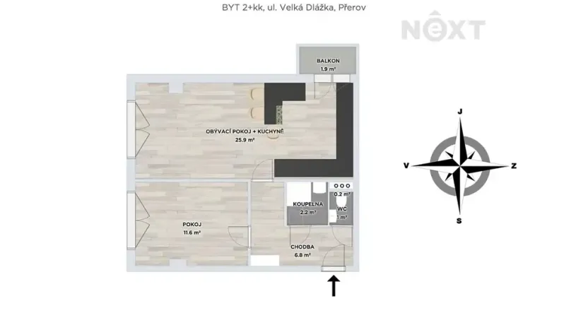 Pronájem bytu 2+kk, Přerov, Velká Dlážka, 51 m2