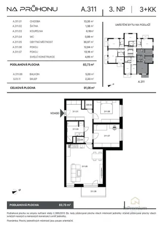 Pronájem bytu 3+kk, Plzeň - Skvrňany, Na Průhonu, 84 m2