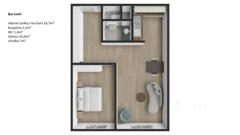 Pronájem bytu 2+kk, Praha - Kobylisy, Pohnertova, 43 m2