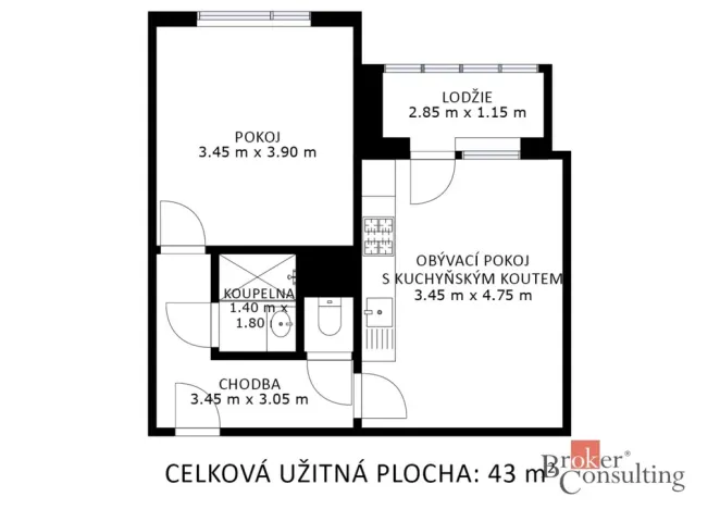Prodej bytu 2+kk, Brno - Bystrc, Rerychova, 38 m2