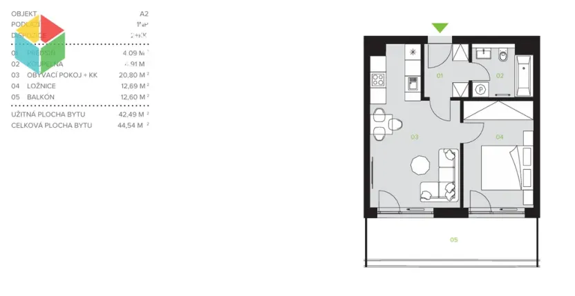 Pronájem bytu 2+kk, Beroun, U Židovského hřbitova, 42 m2