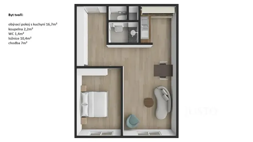 Pronájem bytu 2+kk, Praha - Kobylisy, Pohnertova, 43 m2