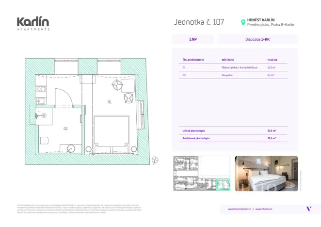 Prodej apartmánu, Praha - Karlín, Prvního pluku, 22 m2