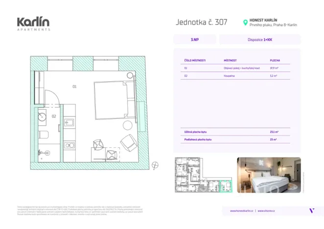 Prodej apartmánu, Praha - Karlín, Prvního pluku, 23 m2