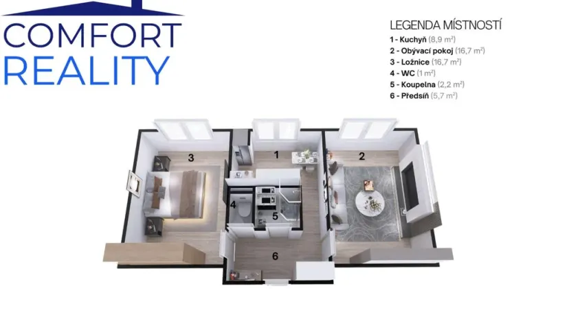 Pronájem bytu 2+1, Ostrava - Poruba, Kyjevská, 52 m2