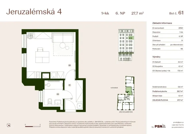 Prodej bytu 1+kk, Praha, Jeruzalémská, 26 m2
