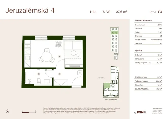 Prodej bytu 1+kk, Praha, Jeruzalémská, 26 m2