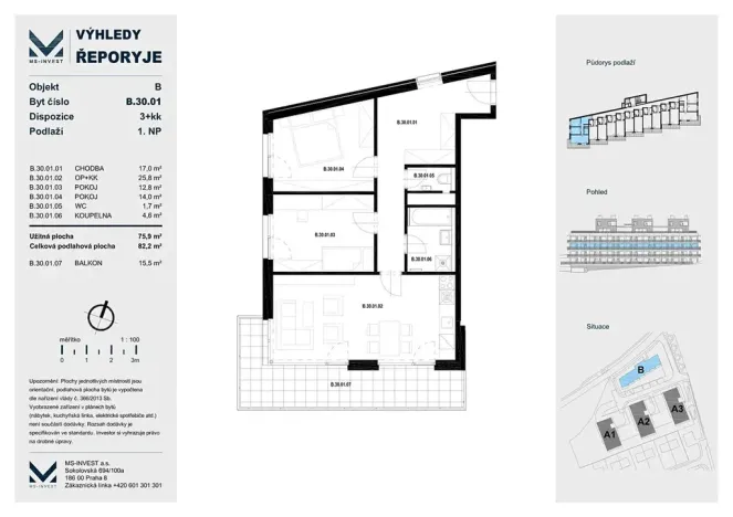Prodej bytu 3+kk, Praha - Řeporyje, Jáchymovská, 76 m2