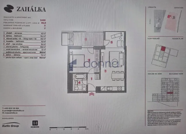 Pronájem bytu 2+kk, Praha, Mezi vodami, 53 m2