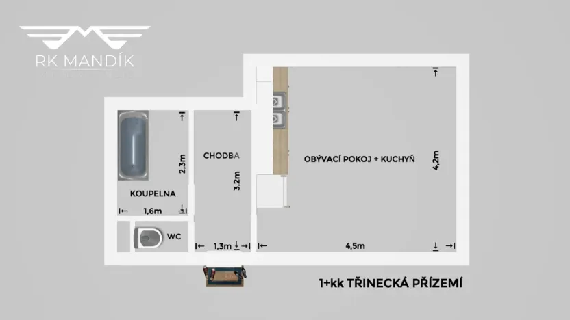 Pronájem bytu 1+kk, Praha - Letňany, Třinecká, 28 m2