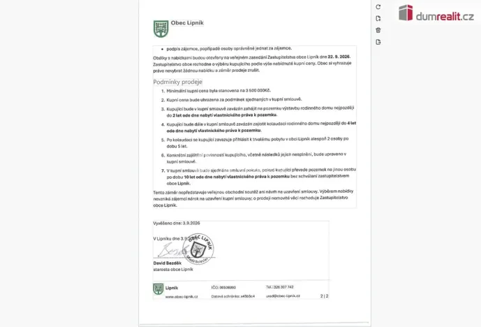 Prodej pozemku pro bydlení, Lipník, 907 m2