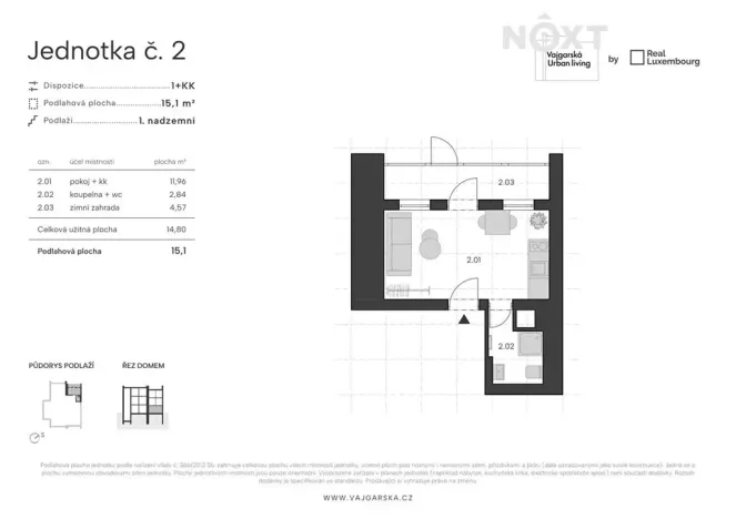 Prodej bytu 1+kk, Praha - Kyje, Vajgarská, 15 m2