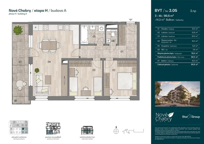 Prodej bytu 3+kk, Praha - Dolní Chabry, U Václava, 80 m2