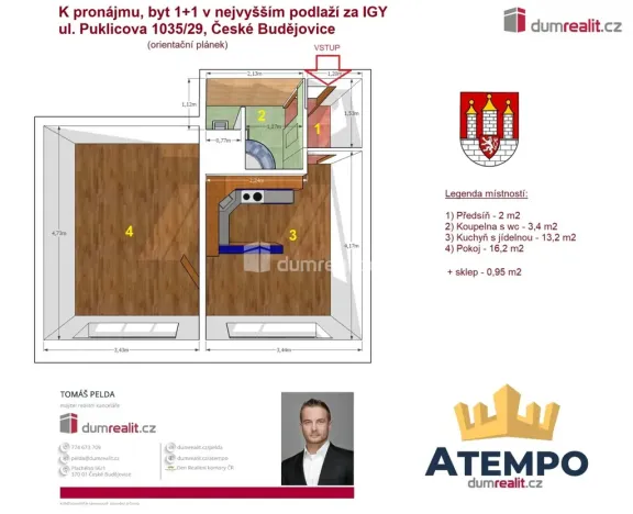 Pronájem bytu 1+1, České Budějovice - České Budějovice 3, Puklicova, 35 m2