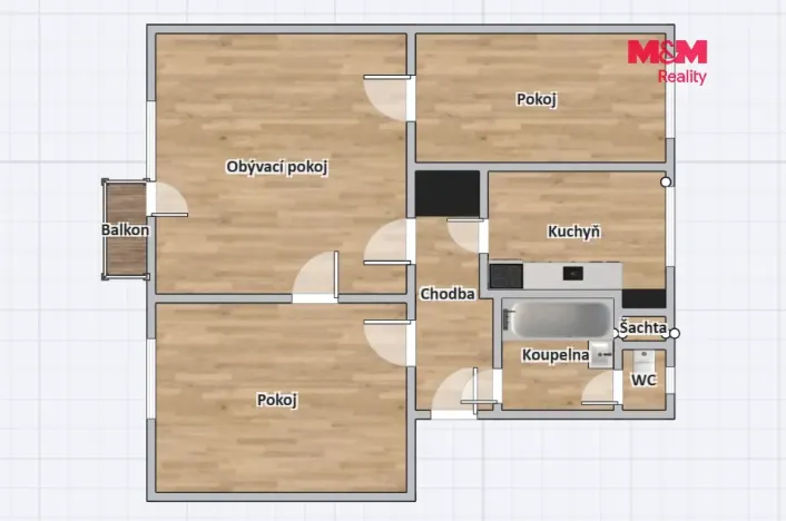 Pronájem bytu 3+1, Kutná Hora - Hlouška, Puškinská, 58 m2