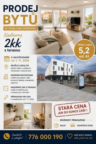Prodej bytu 2+kk, Veselí nad Moravou, náměstí Míru, 48 m2