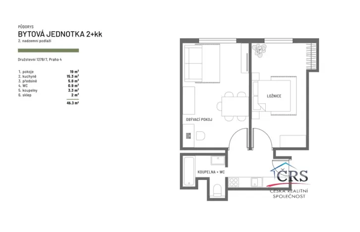 Prodej bytu 2+kk, Praha - Nusle, Družstevní, 44 m2