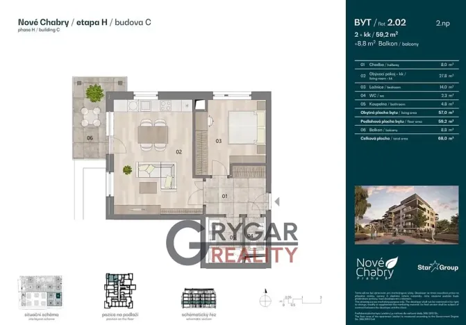 Pronájem bytu 2+kk, Praha - Dolní Chabry, Za Pískovnou, 57 m2