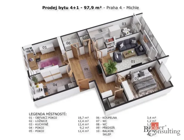 Prodej bytu 4+1, Praha - Michle, Ohradní, 86 m2