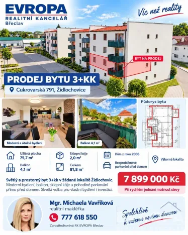 Prodej bytu 3+kk, Židlochovice, Cukrovarská, 76 m2