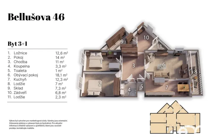 Prodej bytu 3+1, Praha - Stodůlky, Bellušova, 80 m2
