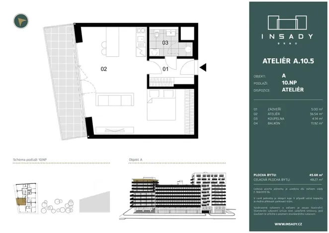Pronájem bytu 1+kk, Brno, Nové sady, 46 m2
