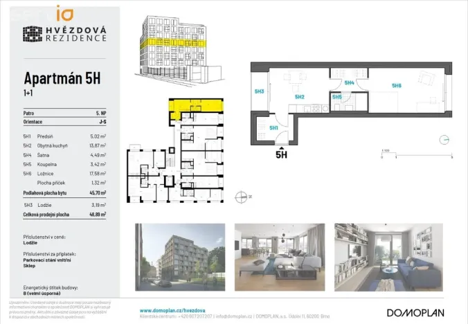 Pronájem bytu 1+1, Brno, Hvězdová, 46 m2