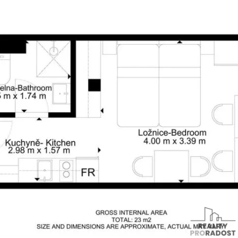Pronájem bytu 1+kk, Brno, Hybešova, 22 m2