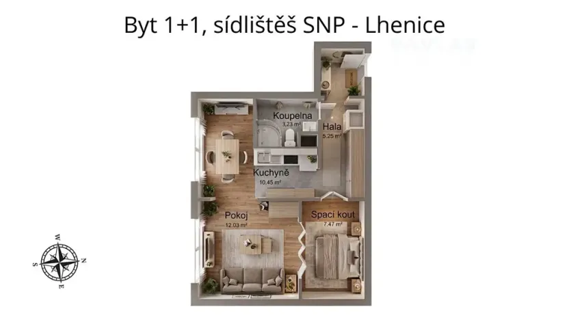 Pronájem bytu 1+1, Lhenice, Sídliště SNP, 43 m2