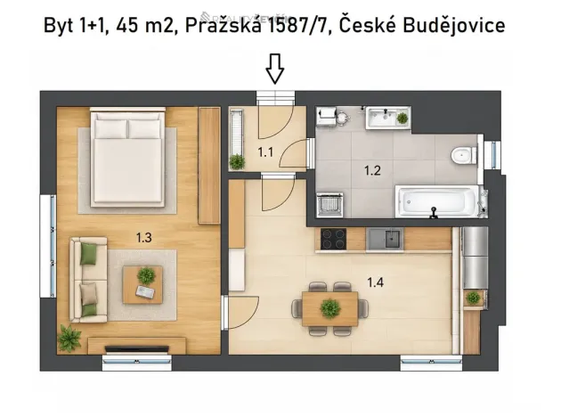 Pronájem bytu 1+1, České Budějovice - České Budějovice 3, Pražská tř., 45 m2