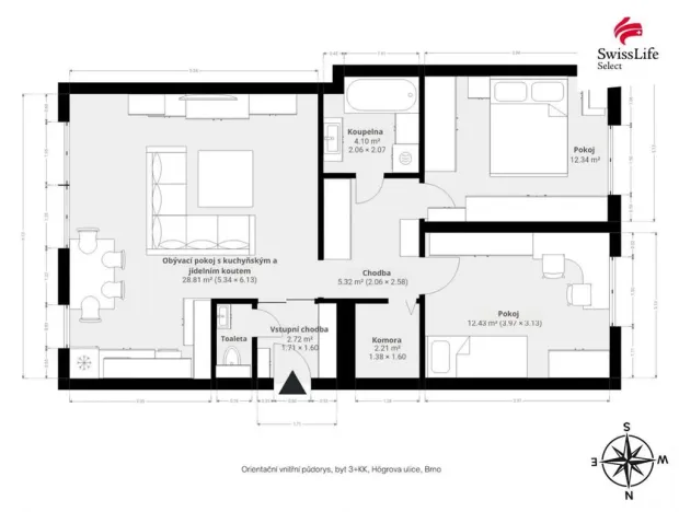 Prodej bytu 3+kk, Brno - Královo Pole, Högrova, 70 m2