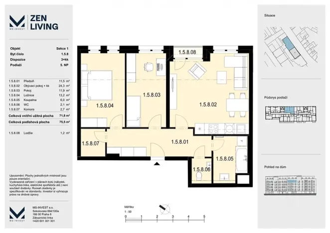 Prodej bytu 3+kk, Praha - Libeň, Zenklova, 76 m2