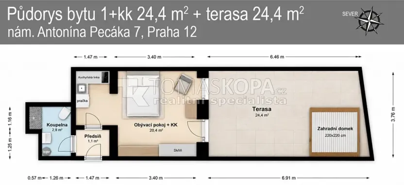 Pronájem bytu 1+kk, Praha - Točná, náměstí Antonína Pecáka, 25 m2