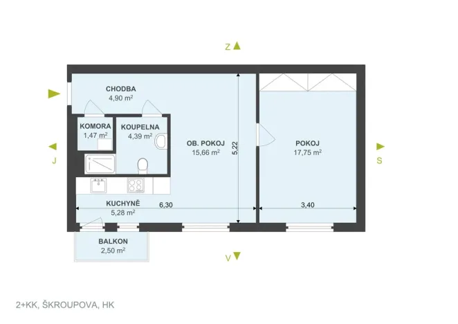 Pronájem bytu 2+kk, Hradec Králové, Škroupova, 49 m2