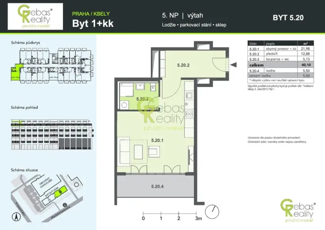 Pronájem bytu 1+kk, Praha - Kbely, Mladoboleslavská, 40 m2