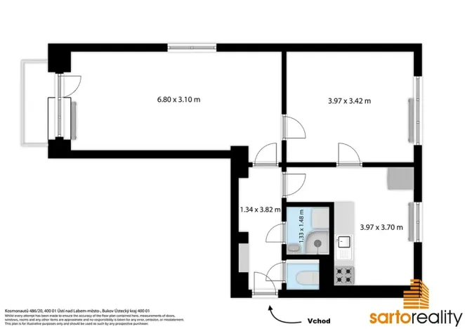 Prodej bytu 2+1, Ústí nad Labem, Kosmonautů, 52 m2