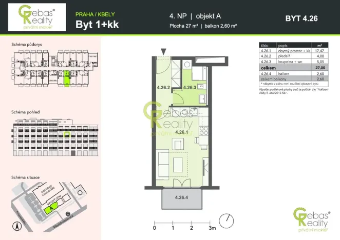 Pronájem bytu 1+kk, Praha - Kbely, Mladoboleslavská, 27 m2