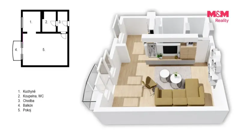 Pronájem bytu 1+kk, Hradec Králové - Slezské Předměstí, Gagarinova, 31 m2