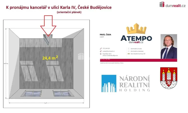 Pronájem kanceláře, České Budějovice - České Budějovice 1, Karla IV., 24 m2