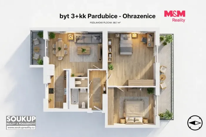 Prodej bytu 3+kk, Pardubice - Ohrazenice, Trnovská, 69 m2