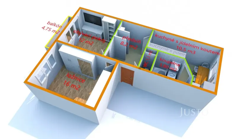 Pronájem bytu 2+1, Staré Město, Brněnská, 56 m2