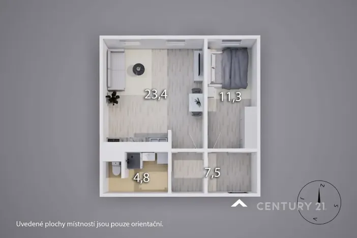 Pronájem bytu 2+kk, Ústí nad Labem, Rozcestí, 47 m2