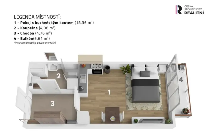 Pronájem bytu 1+kk, Praha - Třebonice, Do zahrádek I, 29 m2