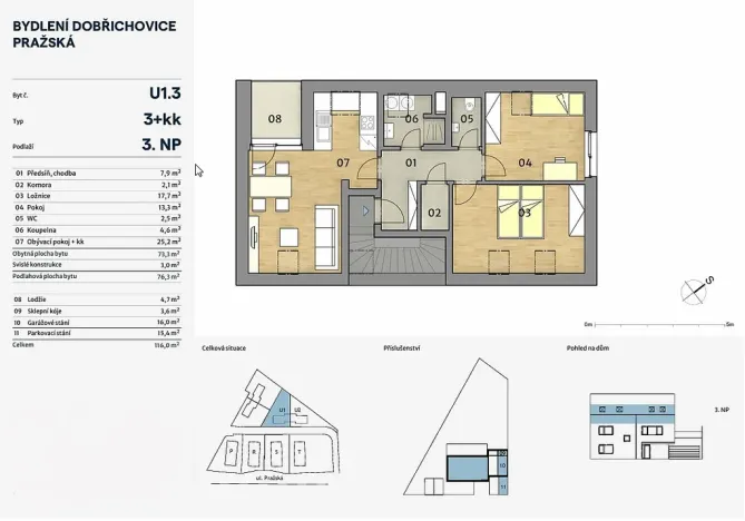 Prodej bytu 3+kk, Dobřichovice, Souběžná, 76 m2
