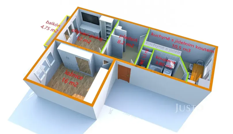 Pronájem bytu 2+1, Staré Město, Brněnská, 56 m2