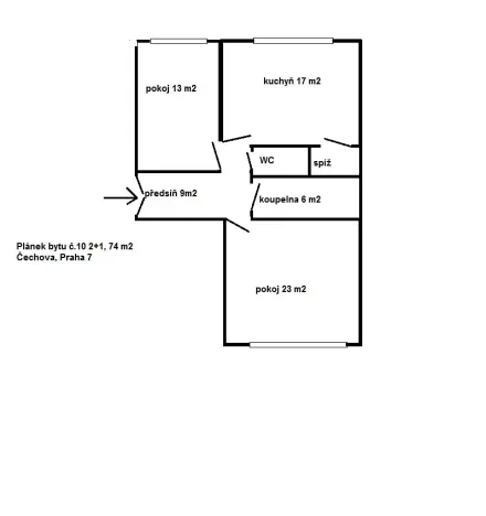 Pronájem bytu 2+1, Praha - Bubeneč, Čechova, 74 m2