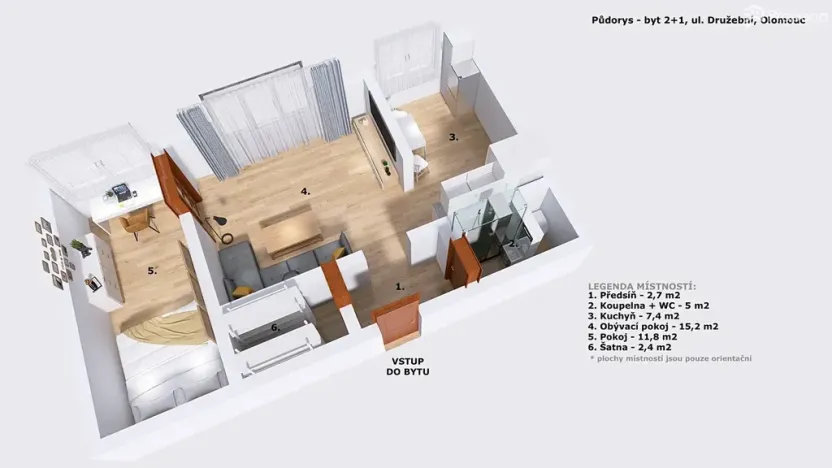Pronájem bytu 2+1, Olomouc, Družební, 45 m2